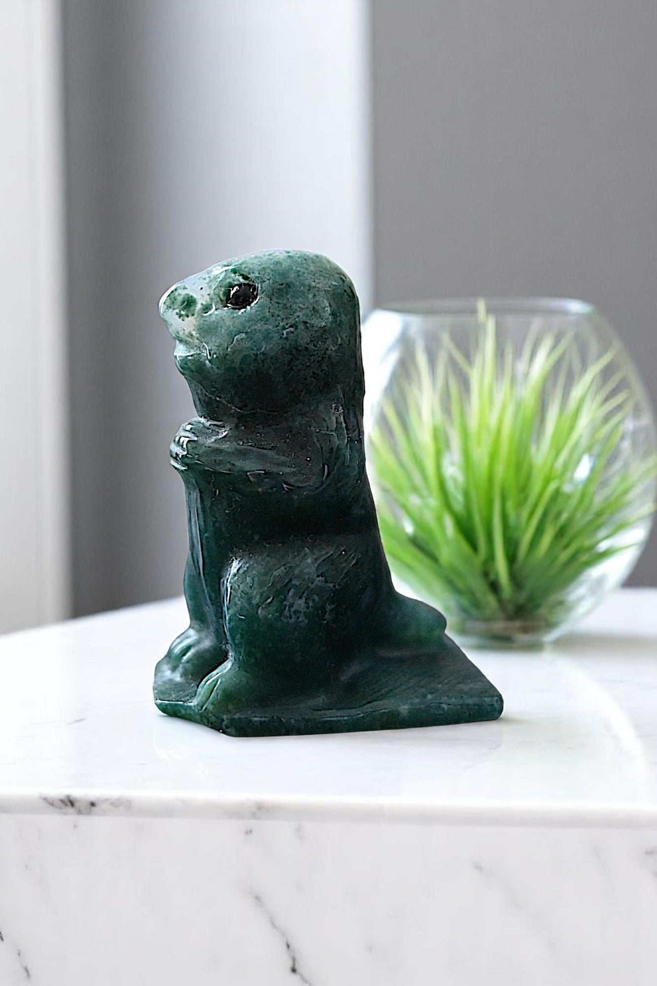Moss Agate Geode Meerkat