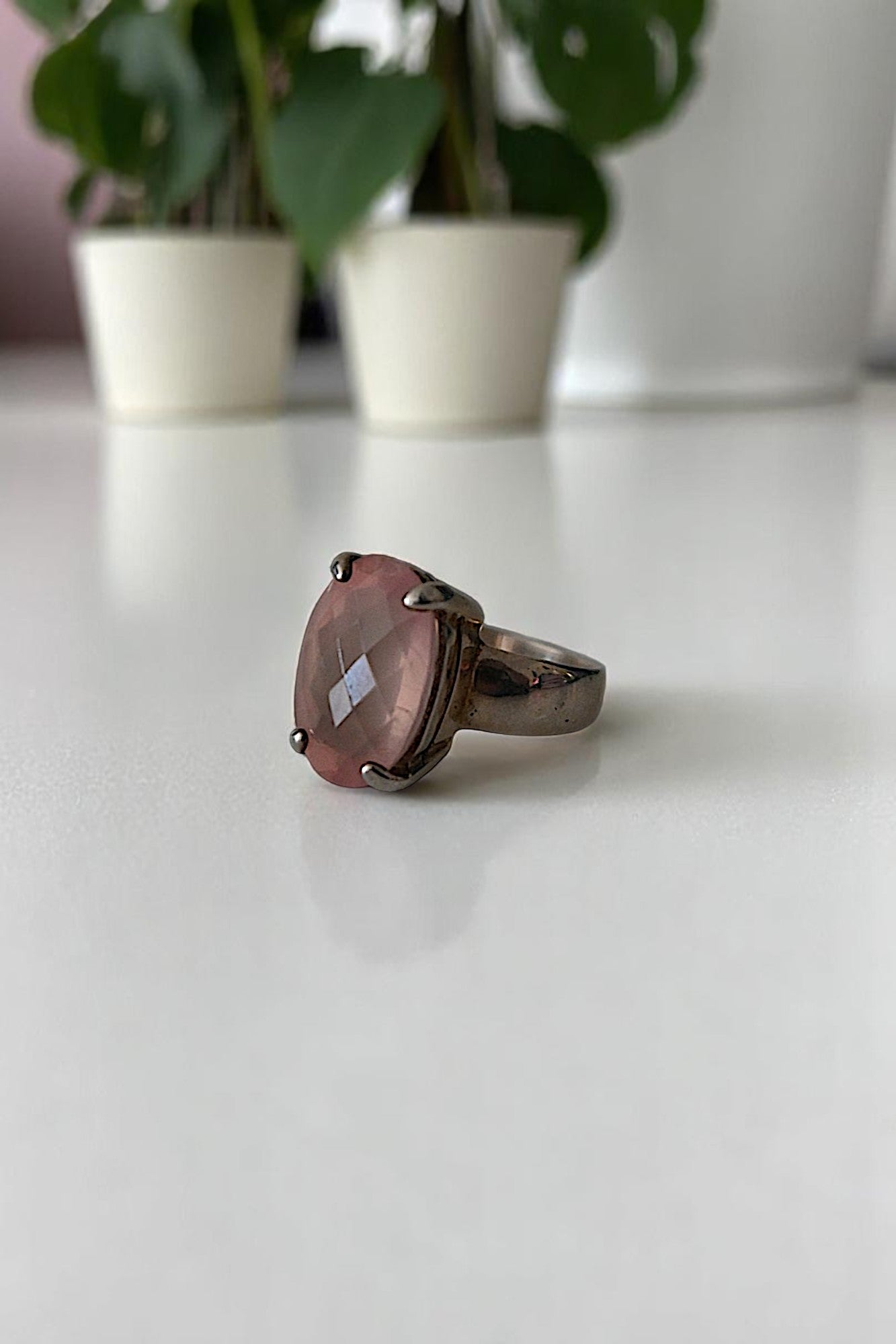 Faceted Rose Quartz Ring Size US 7.5