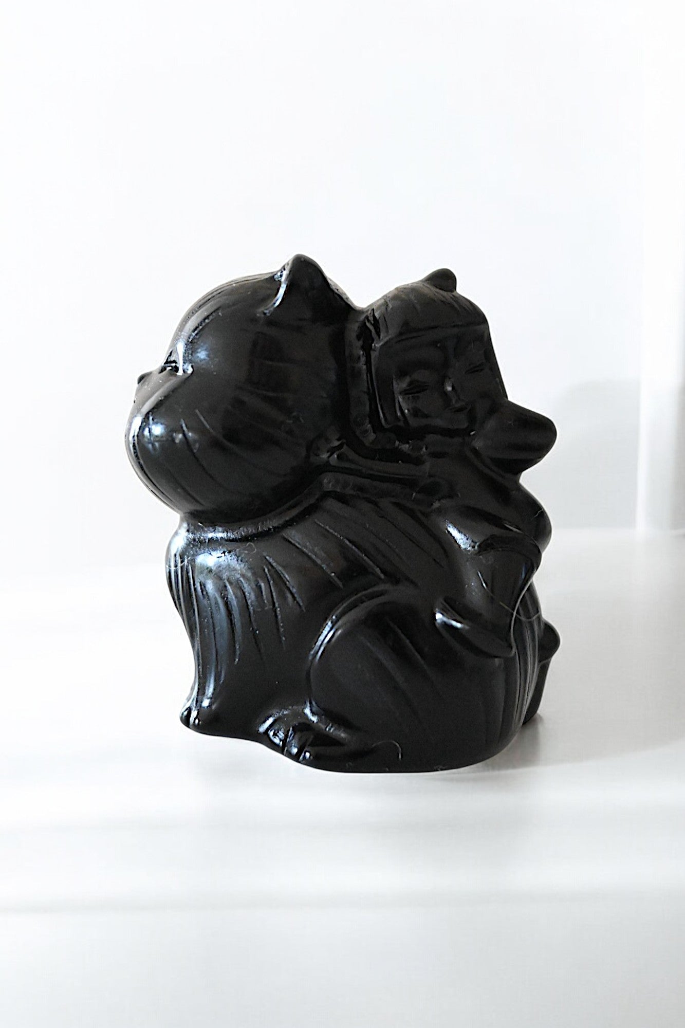 Obsidian Cat with Fairy Girl