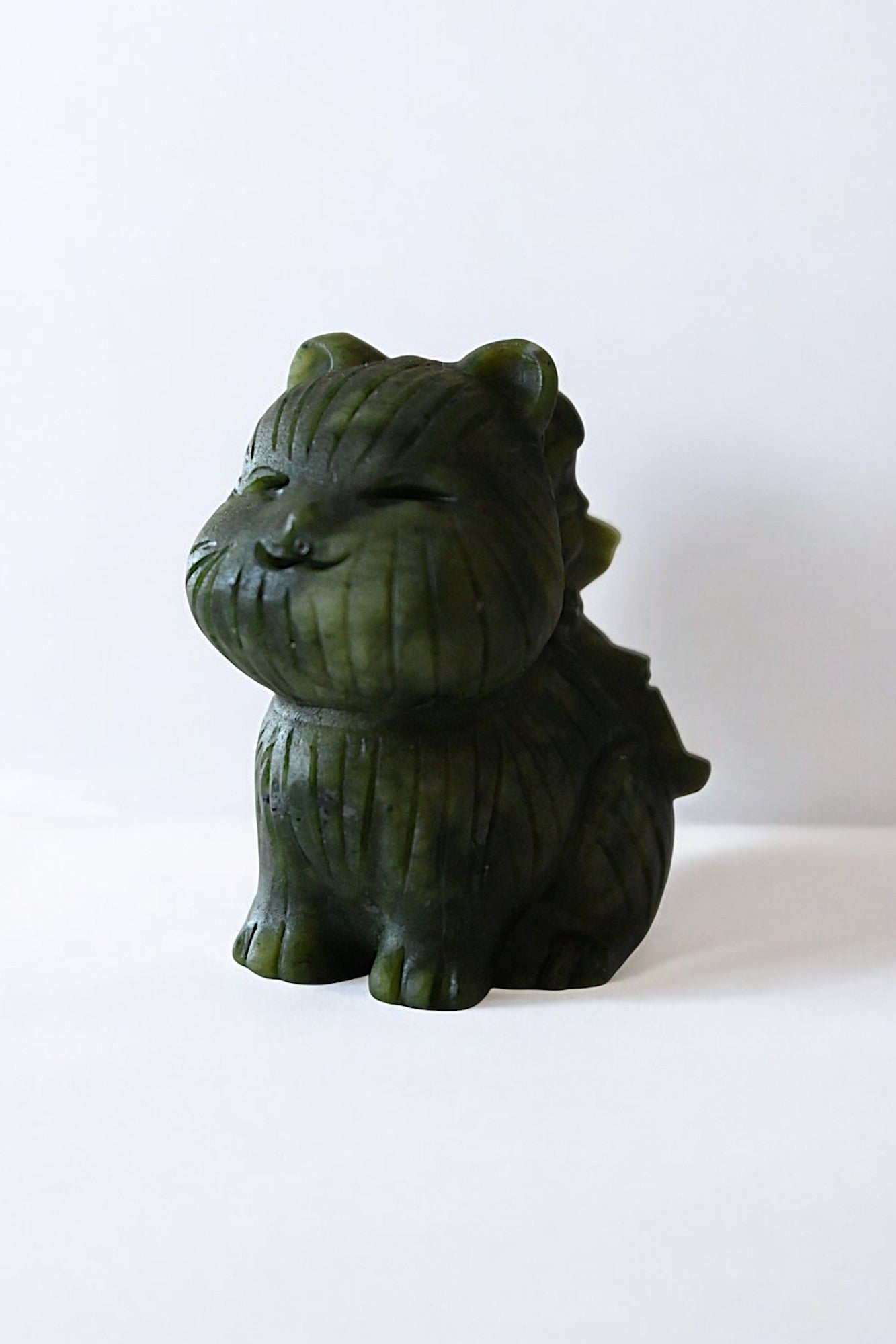 Chinese Green Jade Cat with Fairy Girl