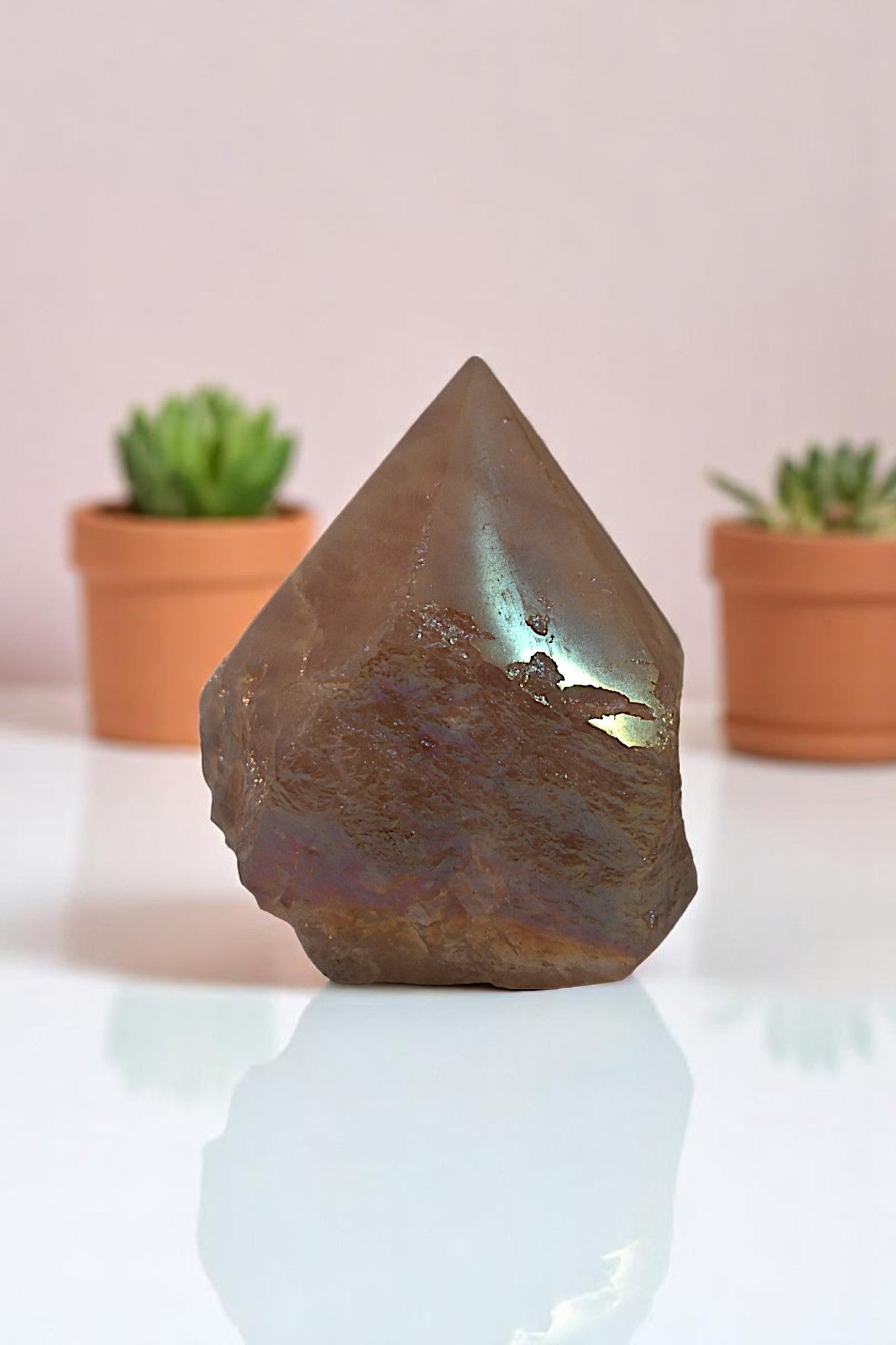 Rose Quartz Aura Coated Base Cut
