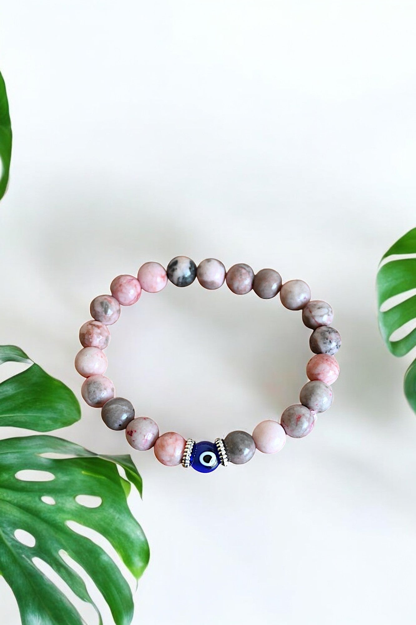 Rhodonite Evil Eye Protection Bracelet | 8mm